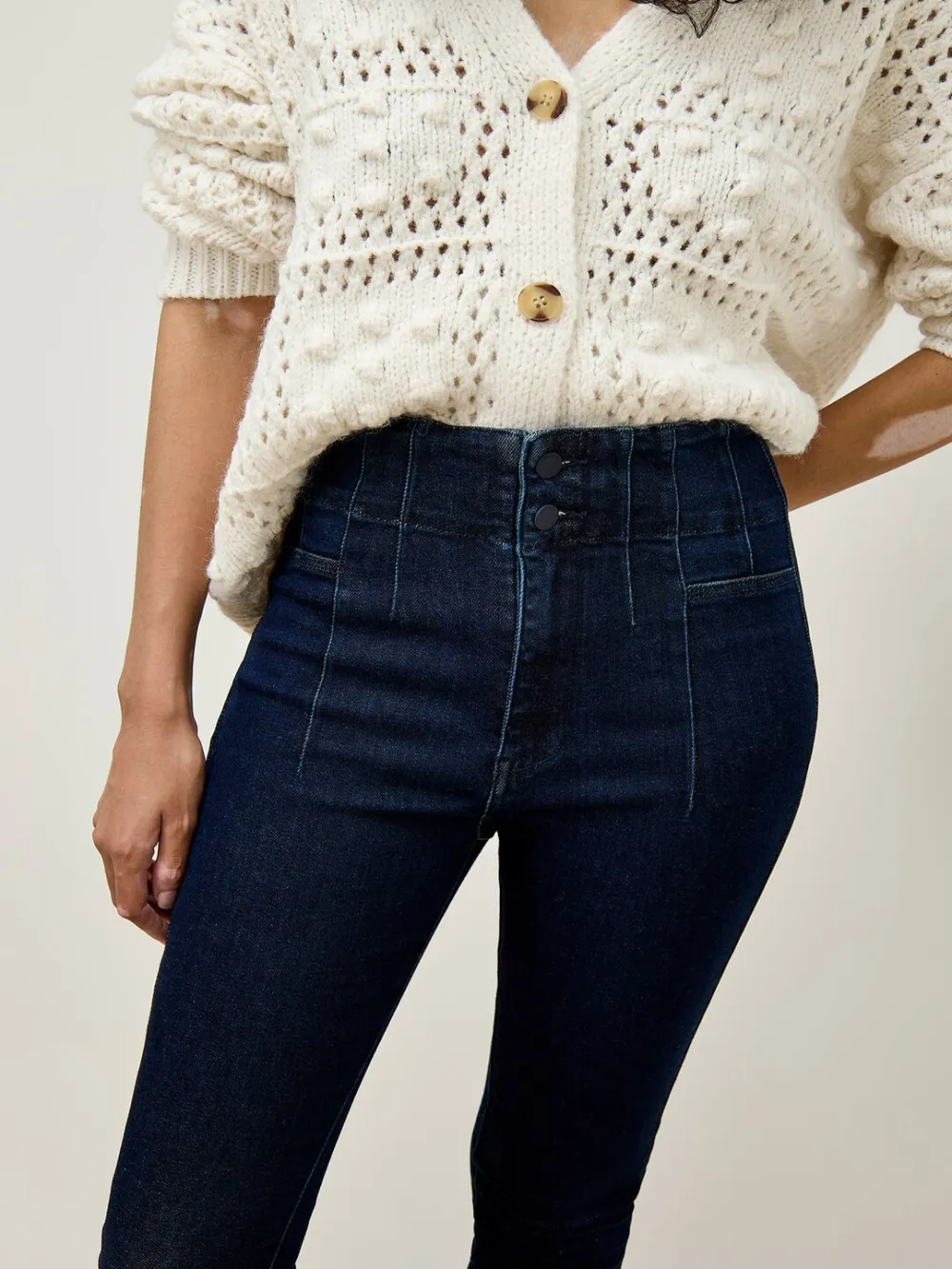 Double Buckle High-Waist Skinny Jeans