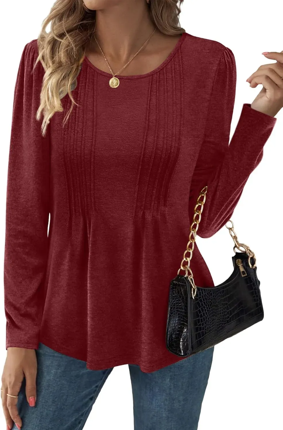 WIHOLL Blouses for Womens Dressy Casual 2024 Fall Tops Long Sleeve Shirts Loose Fit Tunics