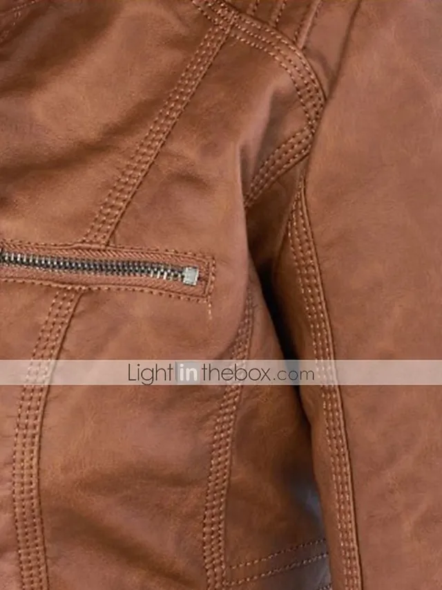 Women's Faux Leather Fall Hoodie Moto Biker Hoodie Jacket Windproof Warm Pocket Sports Solid Color Maillard Outerwear Long Sleeve Winter Fall Black Camel Red Street Casual Daily  M L XL