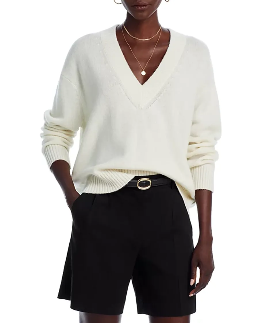 Cashmere Drop Shoulder V-neck Sweater
