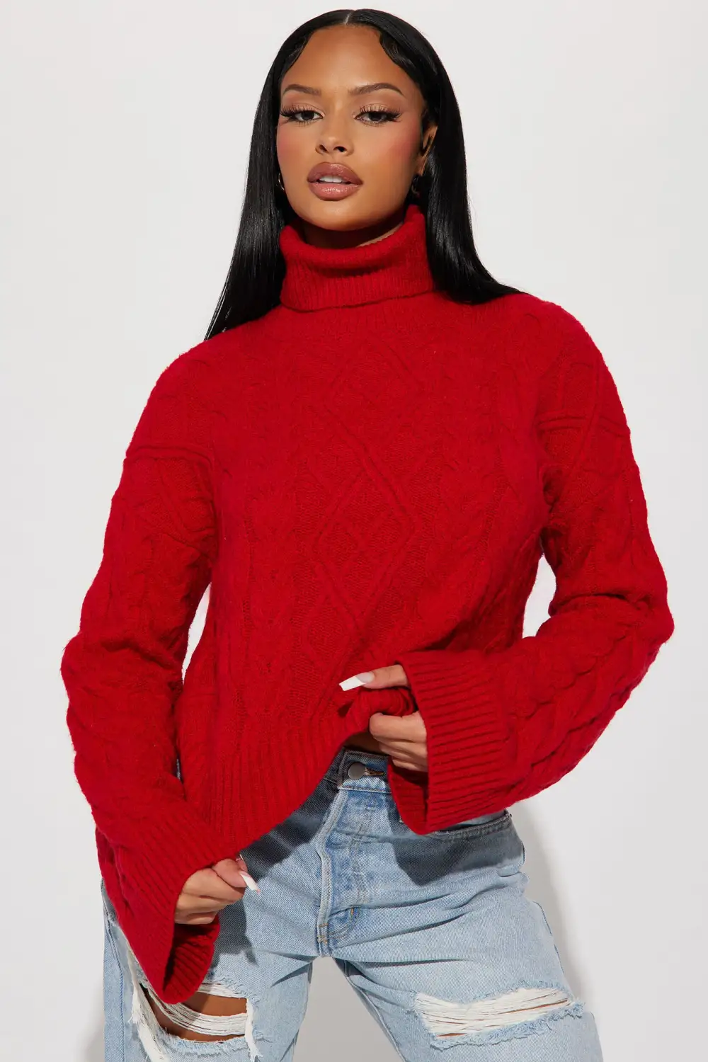 Endless Cuddles Cable Knit Sweater - Red