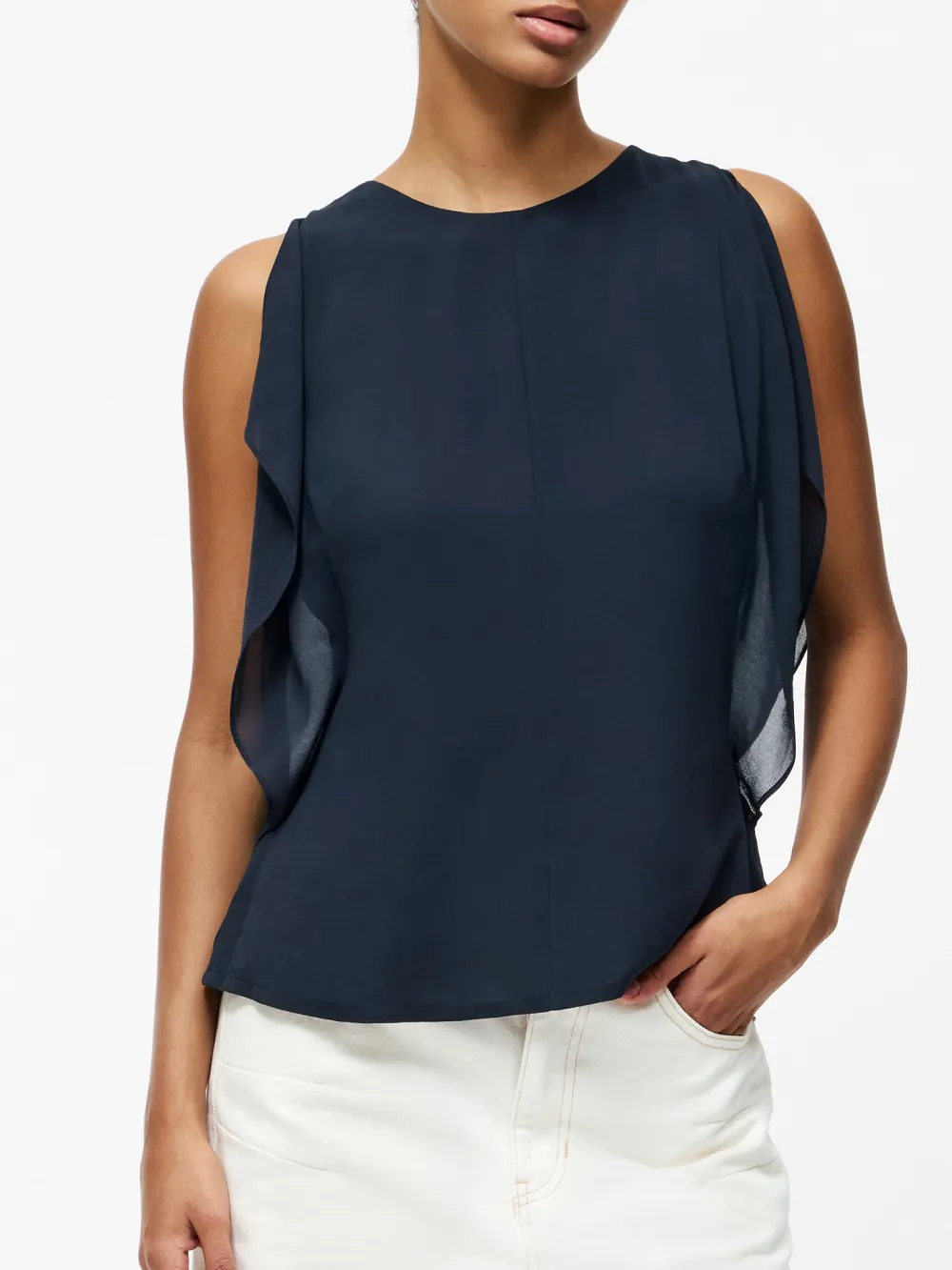 Elegant Solid Color Sleeveless Round Neck Top