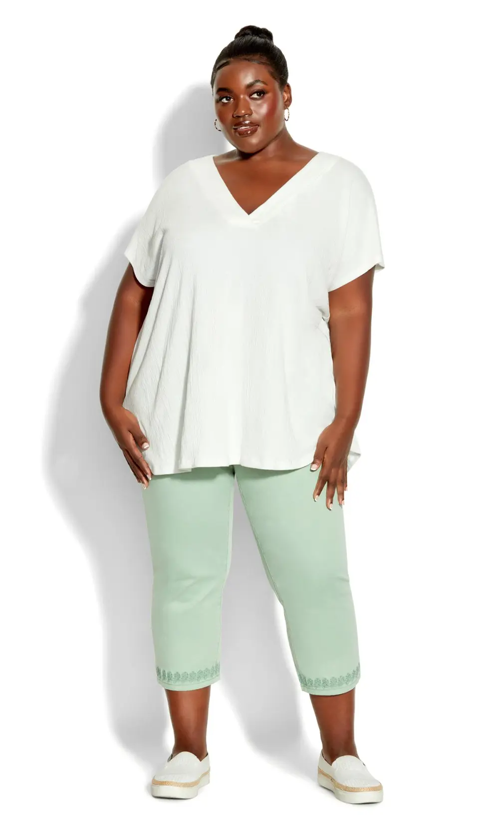 Evans Mint Green Embrioded Cropped Jeans