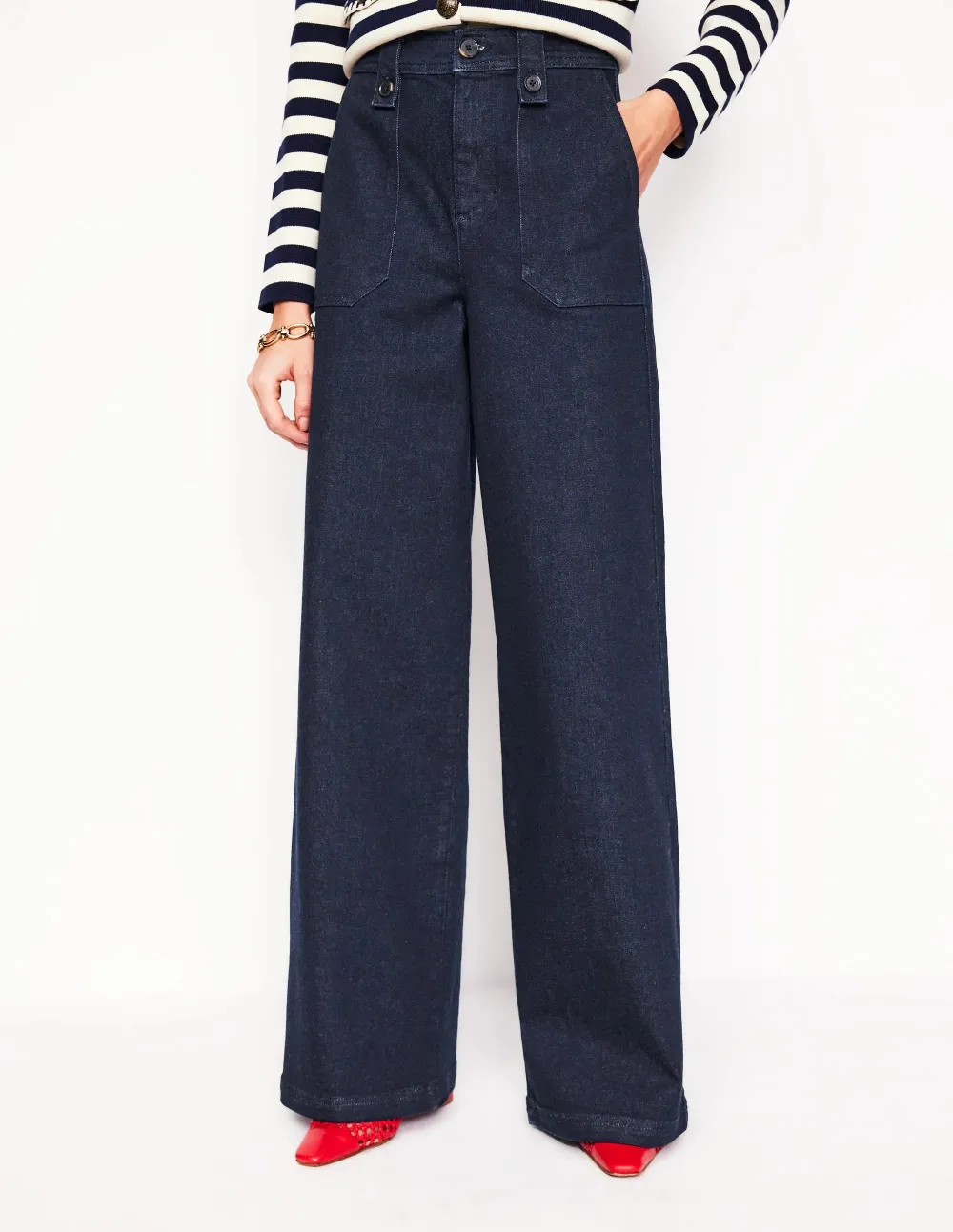 Navy Blue Wide - Leg Trousers