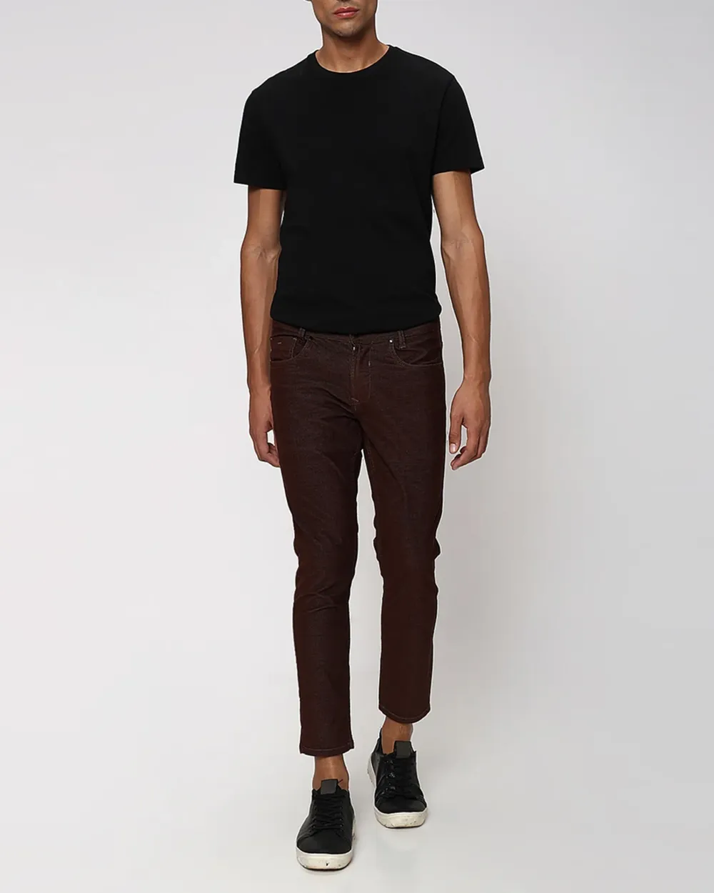 Classic Versatile Soft Slim-Fit Straight-Leg Brown Trousers