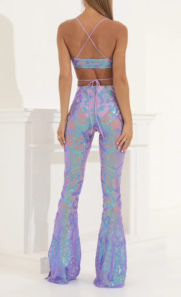Sequin Two Piece Set in Purple Iridescent