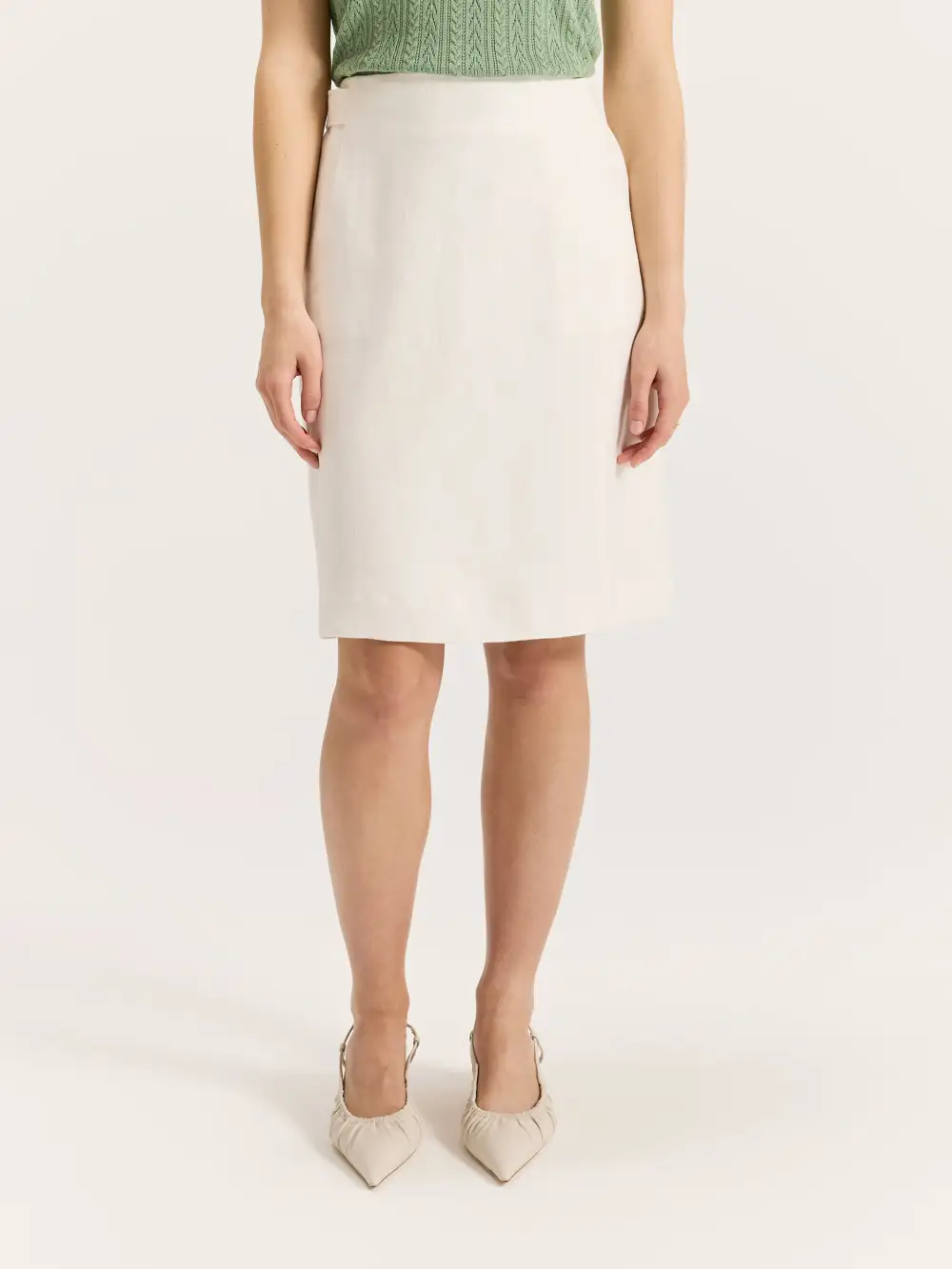 White Boucle Side Zip Skirts