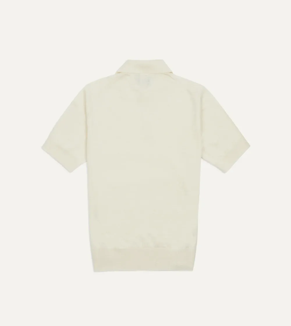 Casual Style Ecru Knitted Linen-Cotton Short-Sleeve Polo Shirt