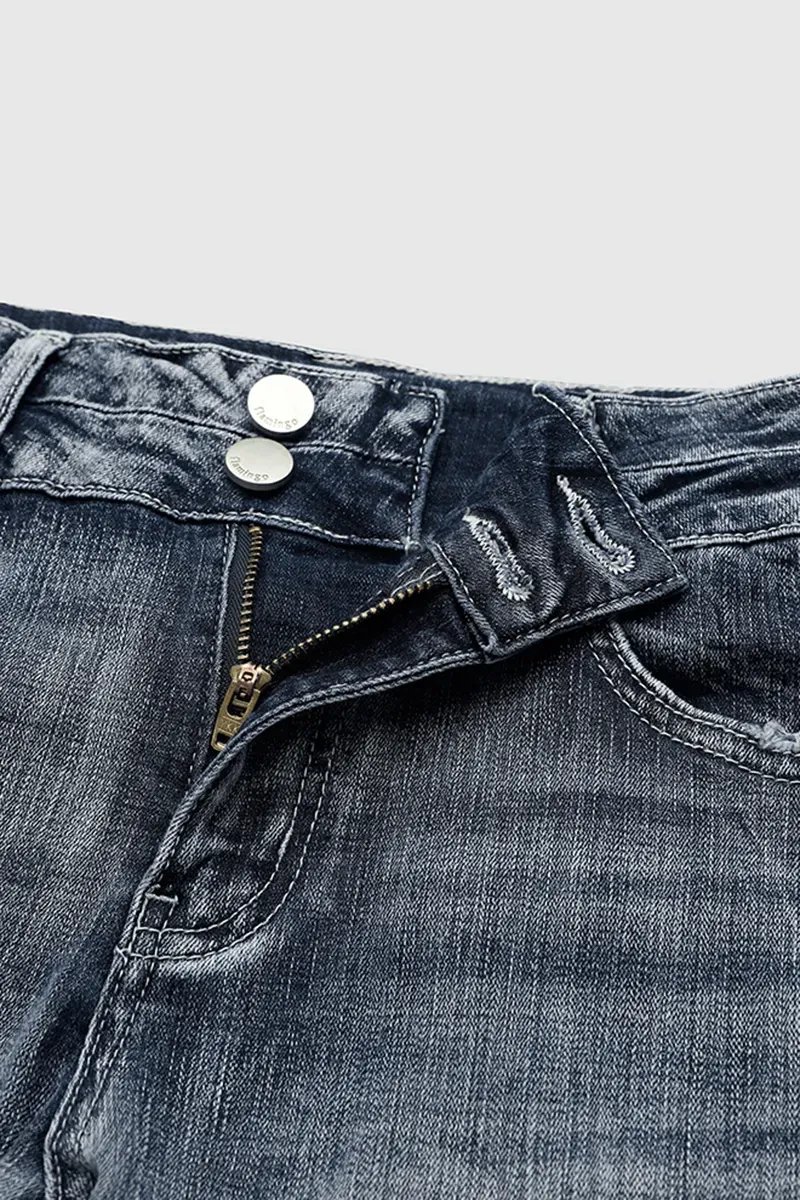 Mid Waist Double Button Skinny Jeans