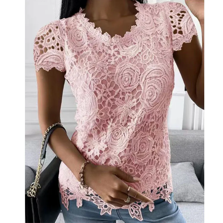 summer new lace shirt short sleeve top