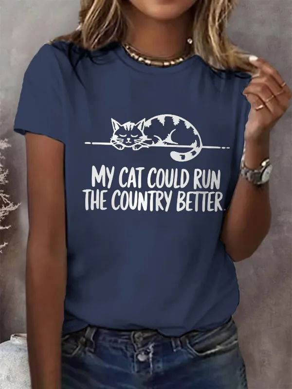 Women'S T-Shirt Womens Retro FDT My Cat Could Run The Country Better Faith Print T-Shirt