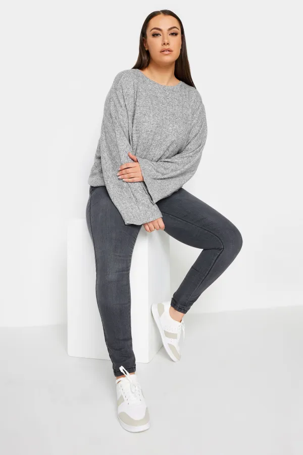 YOURS Curve Grey Front Seam Soft Touch Jumper