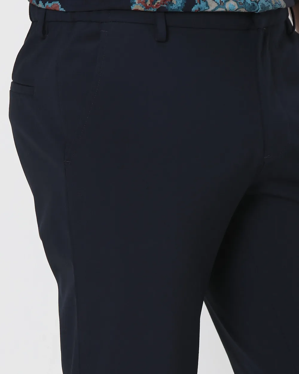 Classic Versatile Daily Slim-Fit Straight-Leg Navy Trousers