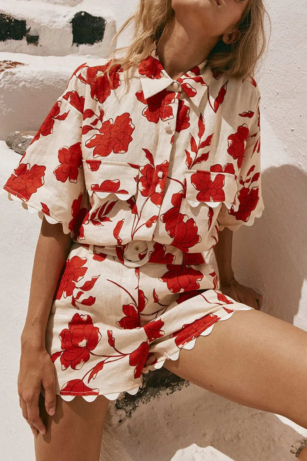 Floral Print Cotton & Linen Button Up Top