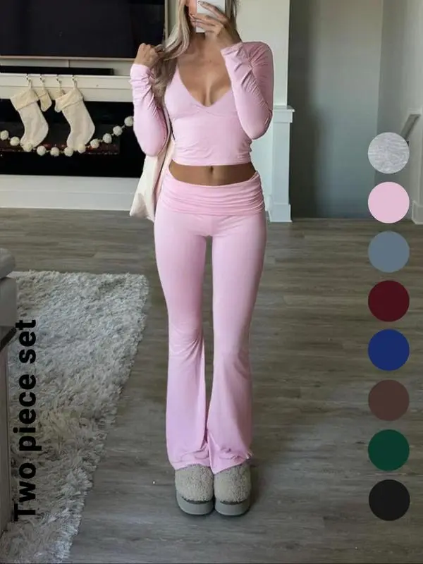 Slim-Fit Crop Top & Pants Two-Piece Set