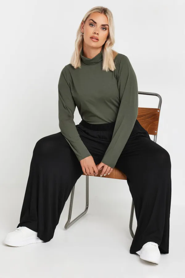 YOURS Curve Black Leopard Print Wide Leg Trousers