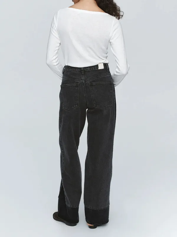 Casual Style Mid-Waist Jean Black