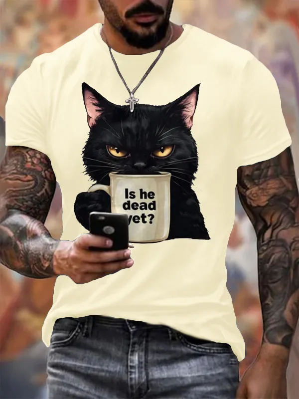 Men'S T-Shirt Men'S Casual CAT Fdt Shirt Pattern Letter-Printed Round Neck Pure Cotton