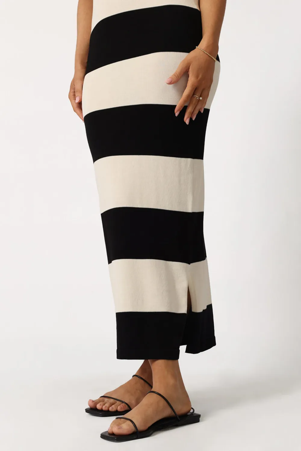 CREAM/BLACK STRIPE MIDI DRESS