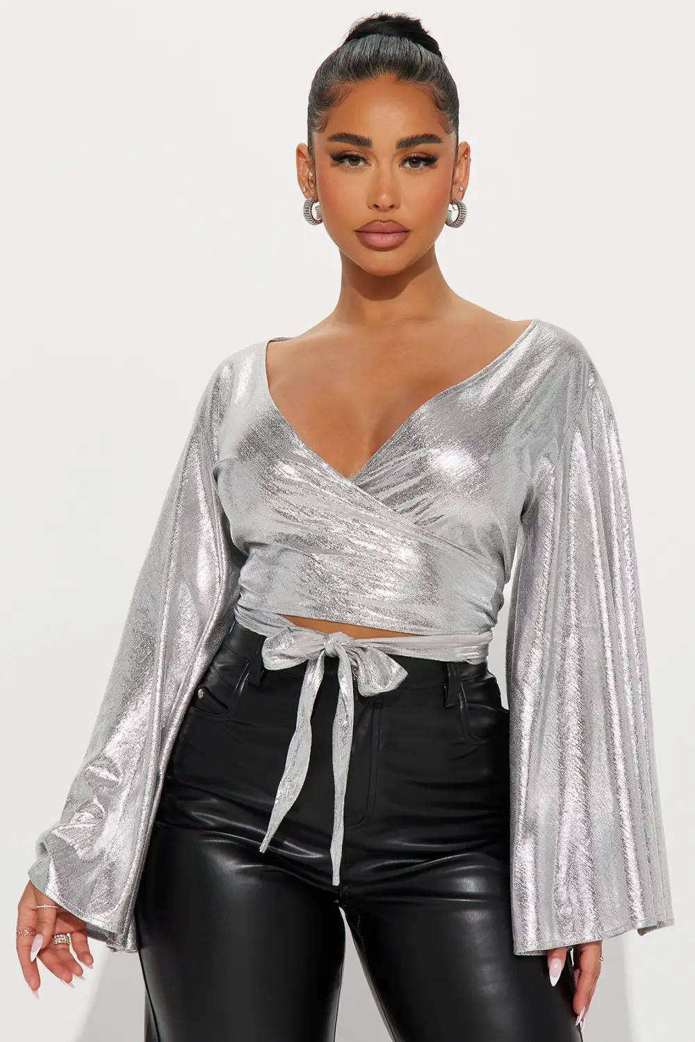 Disco Diva Metallic Blouse Top - Silver