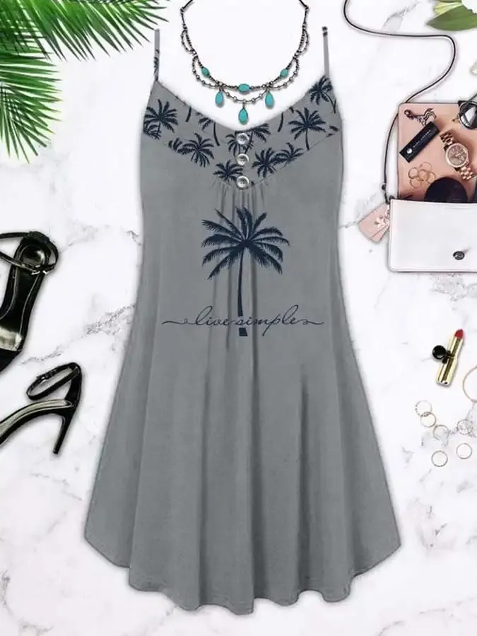 Live Simple Coconut Tree Sling Print Dress