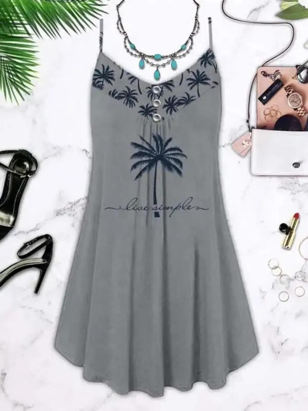 Live Simple Coconut Tree Sling Print Dress