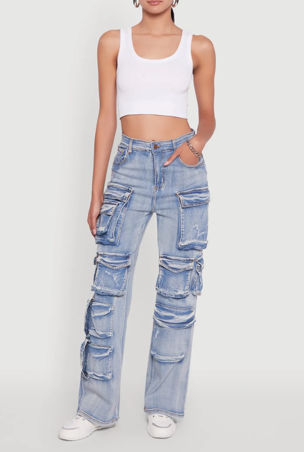 Multi Pocket Washed Denim Jeans