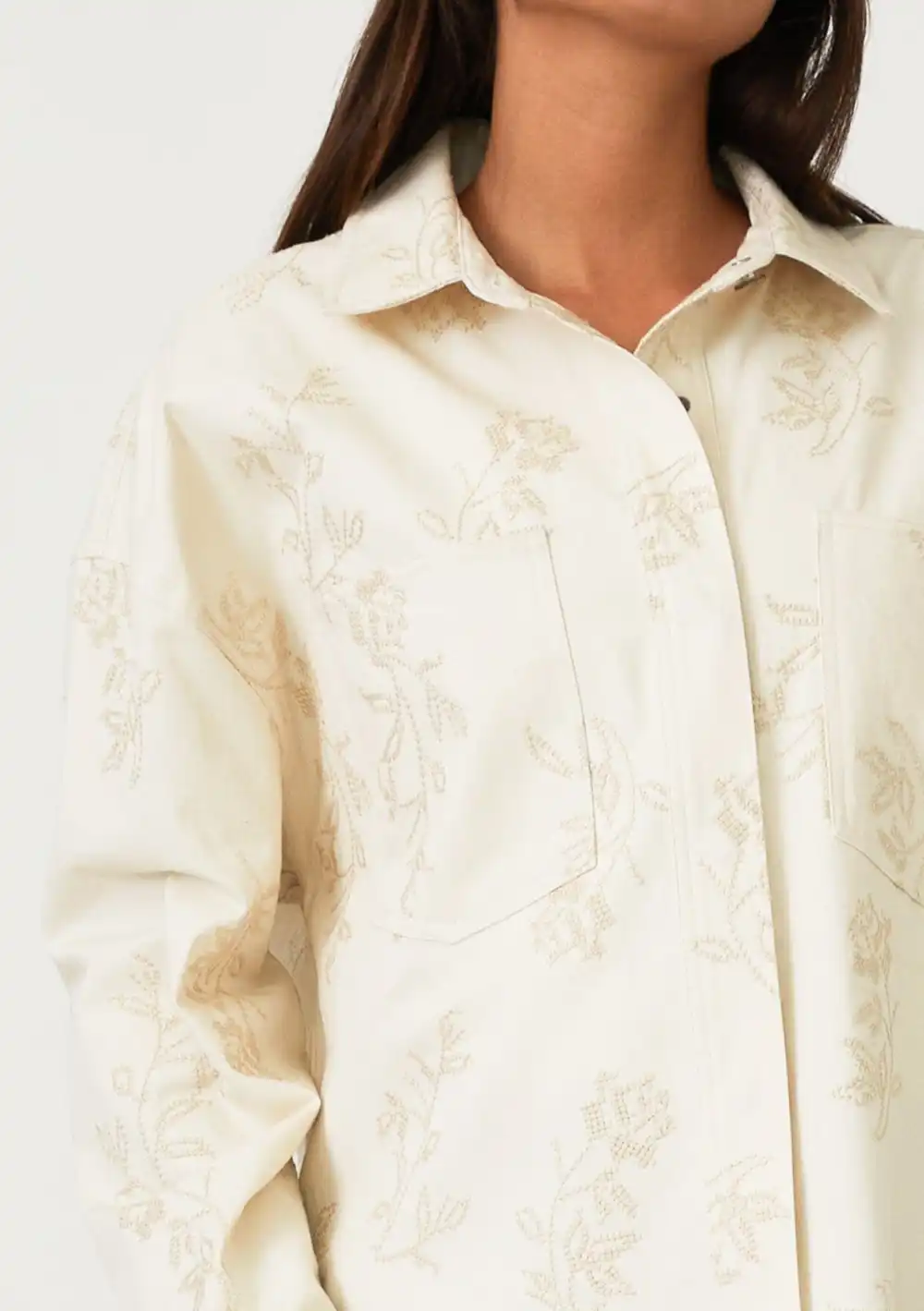 Embroidered Snap Down Drop Shoulder Jacket