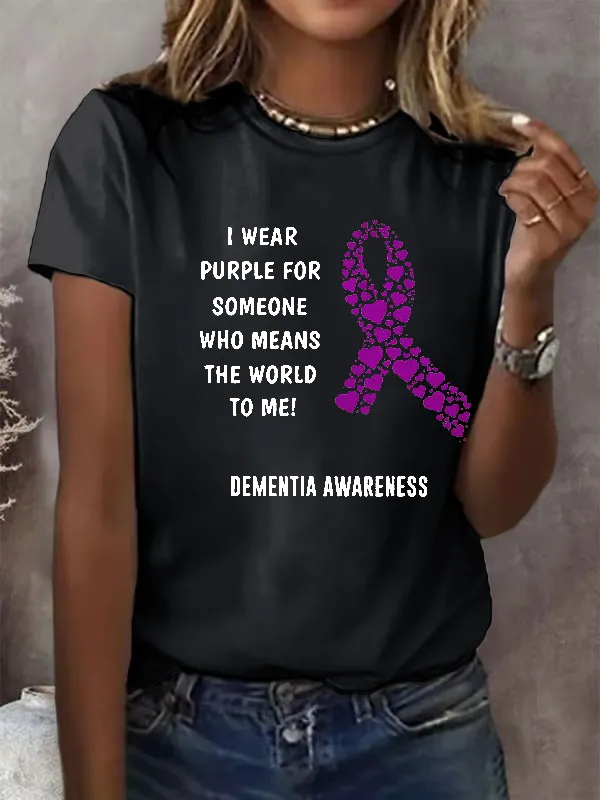 I Wear Purple For Someone Dementia Awareness Print T-Shirt