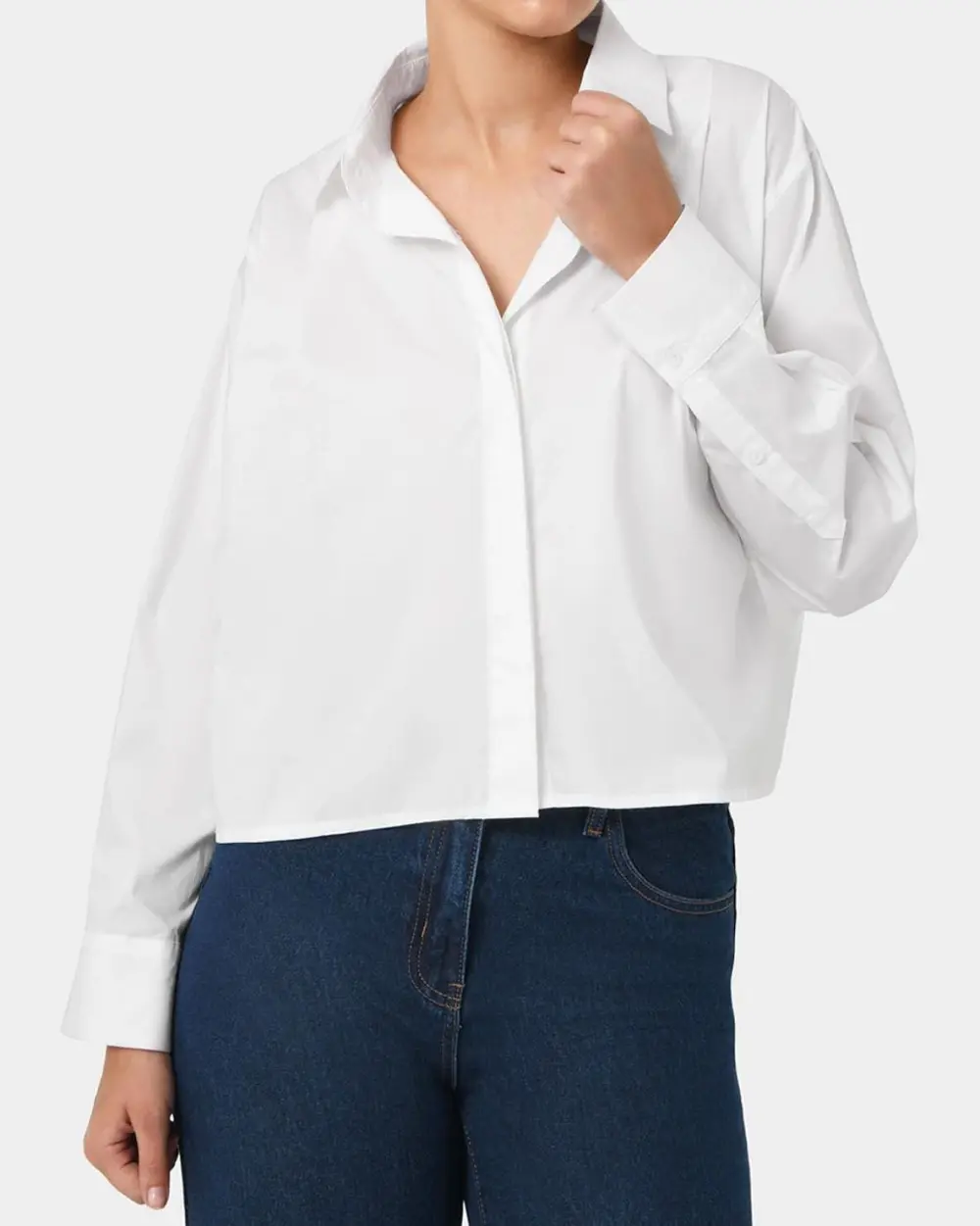 Cotton Blend Pleated Crop Shirt