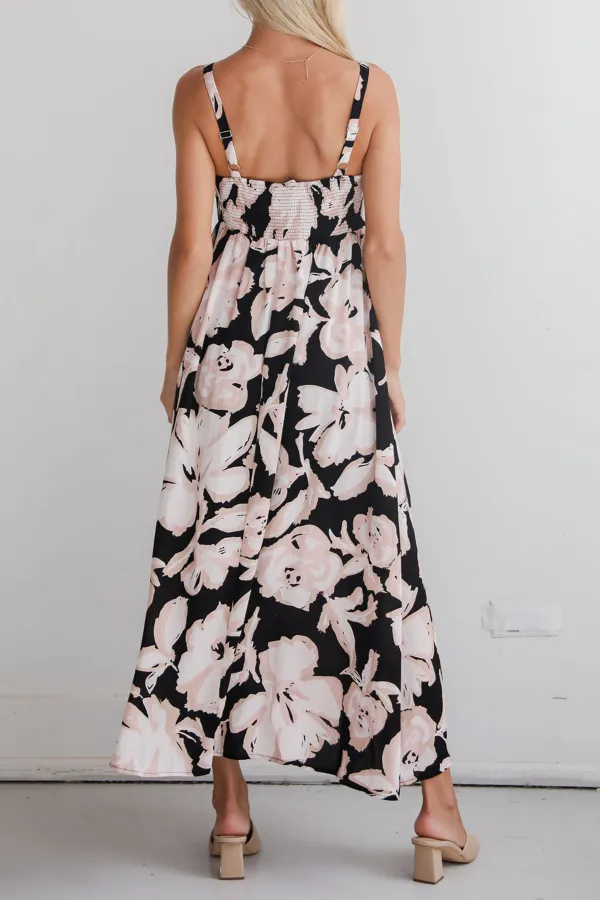 Convincingly Sweet Black Floral Midi Dress