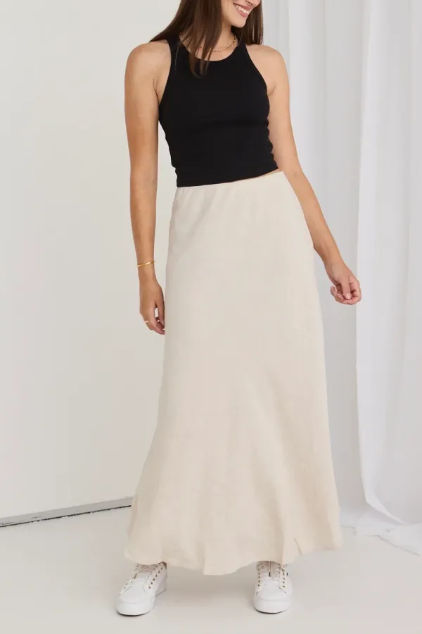 Natural Linen Floaty Bias Cut Maxi Skirt