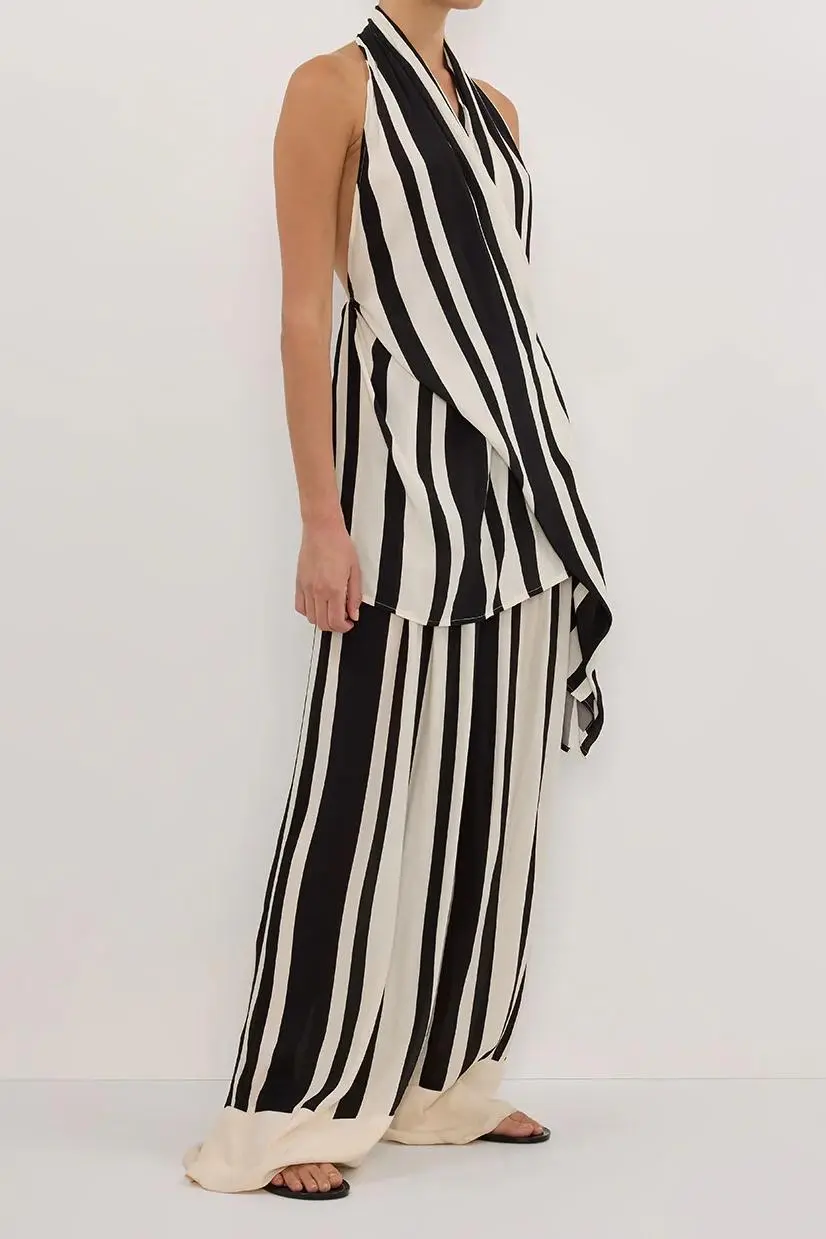 BLACK STRIPE HALTER TOP