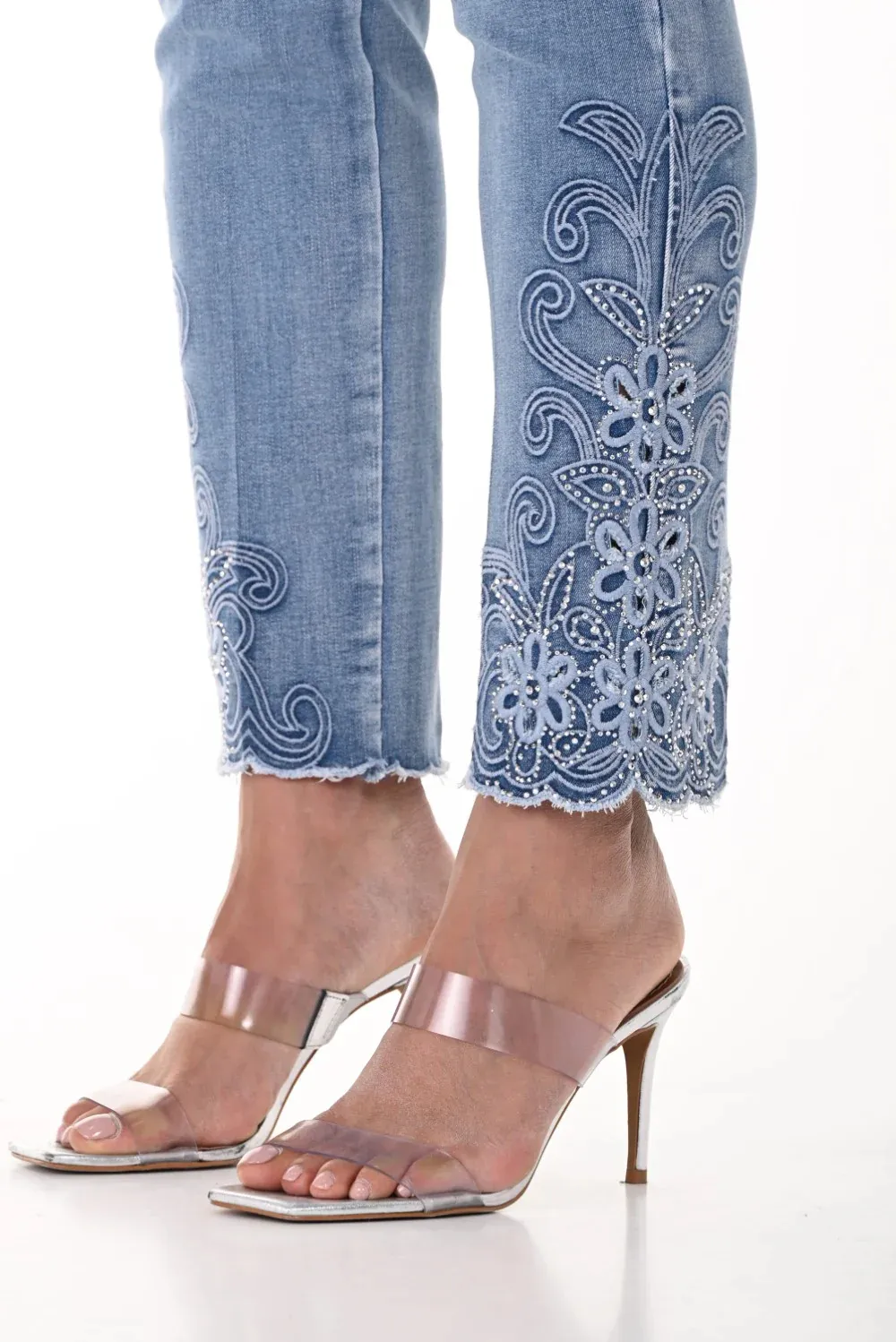 Light Blue Embroidered Cuff Jeans