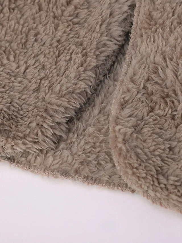 Women's Fleece Jacket Sherpa Jacket Teddy Coat Coat Outdoor Street Daily Fall Winter Long Coat Regular Fit Warm Breathable Casual Jacket Long Sleeve Solid Color Pocket with Pockets Black White Pink