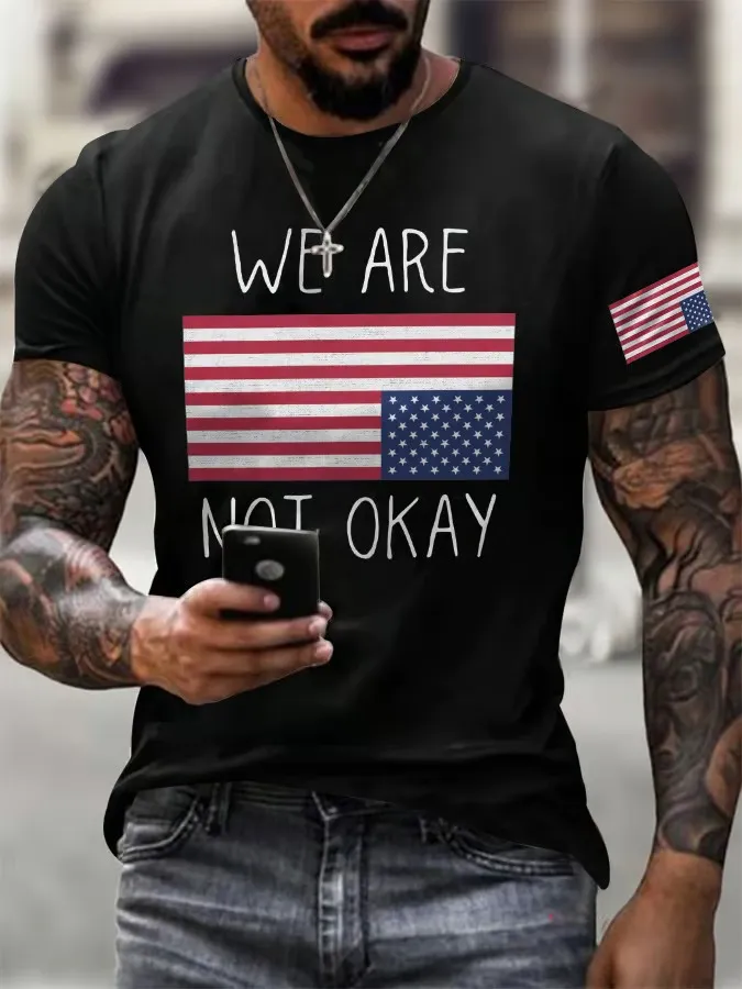 Men'S T-Shirt Men'S Vintage We Are Not Ok Printed T-Shirt Pure Cotton Round Neck