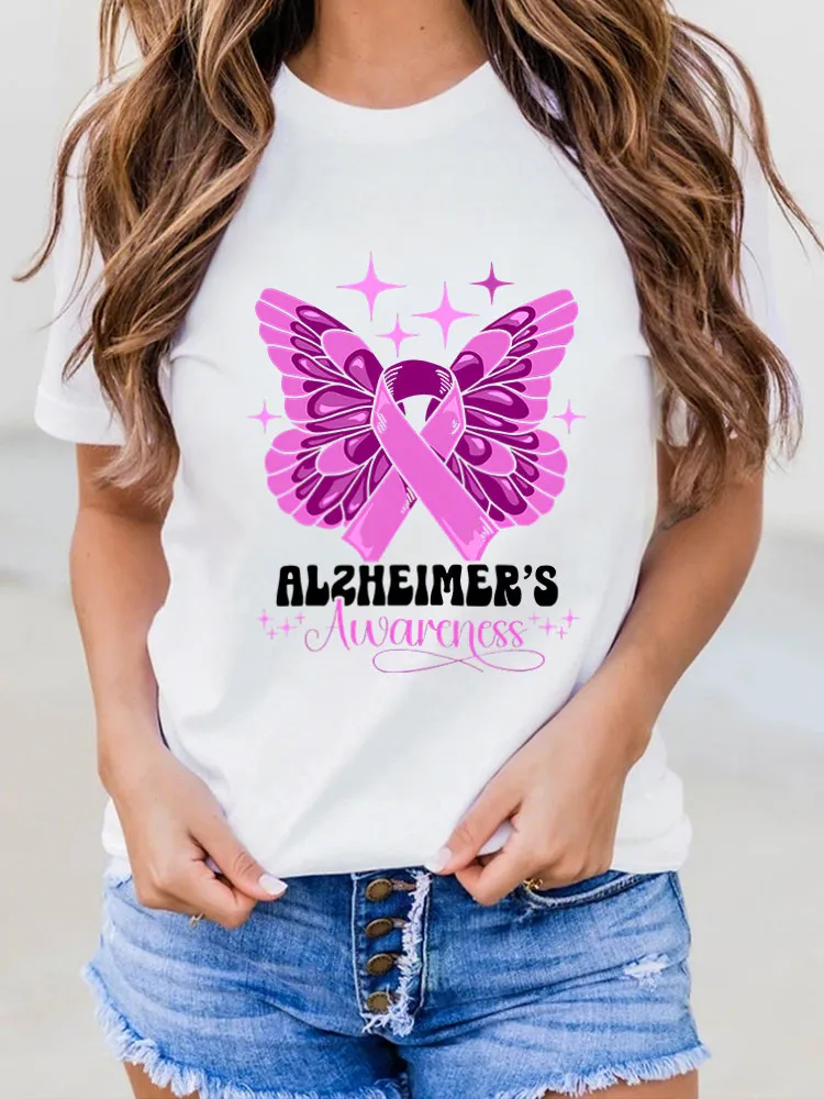 Women Alzheimer Awareness Print V-Round T-Shirt