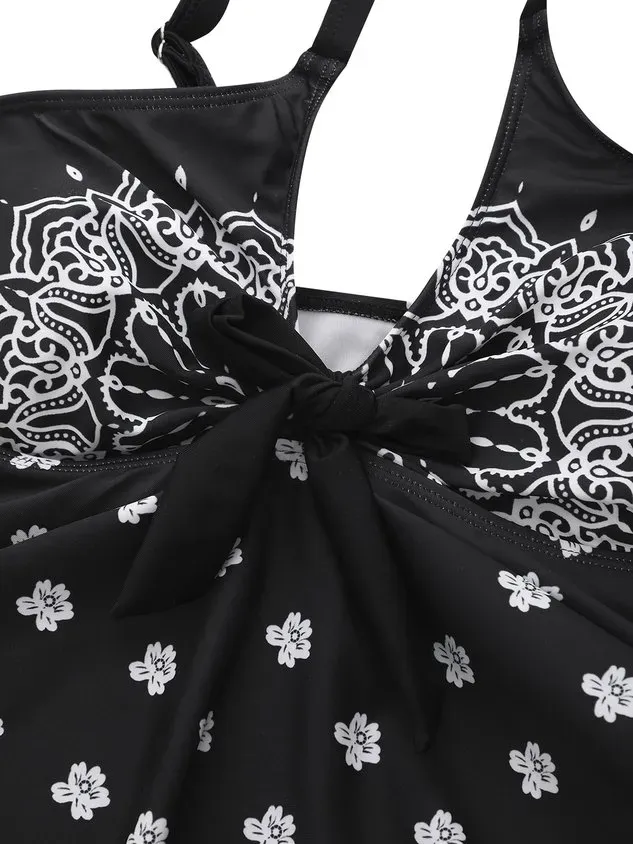 Vacation Ethnic Printing Scoop Neck Tankinis Two-Piece Set