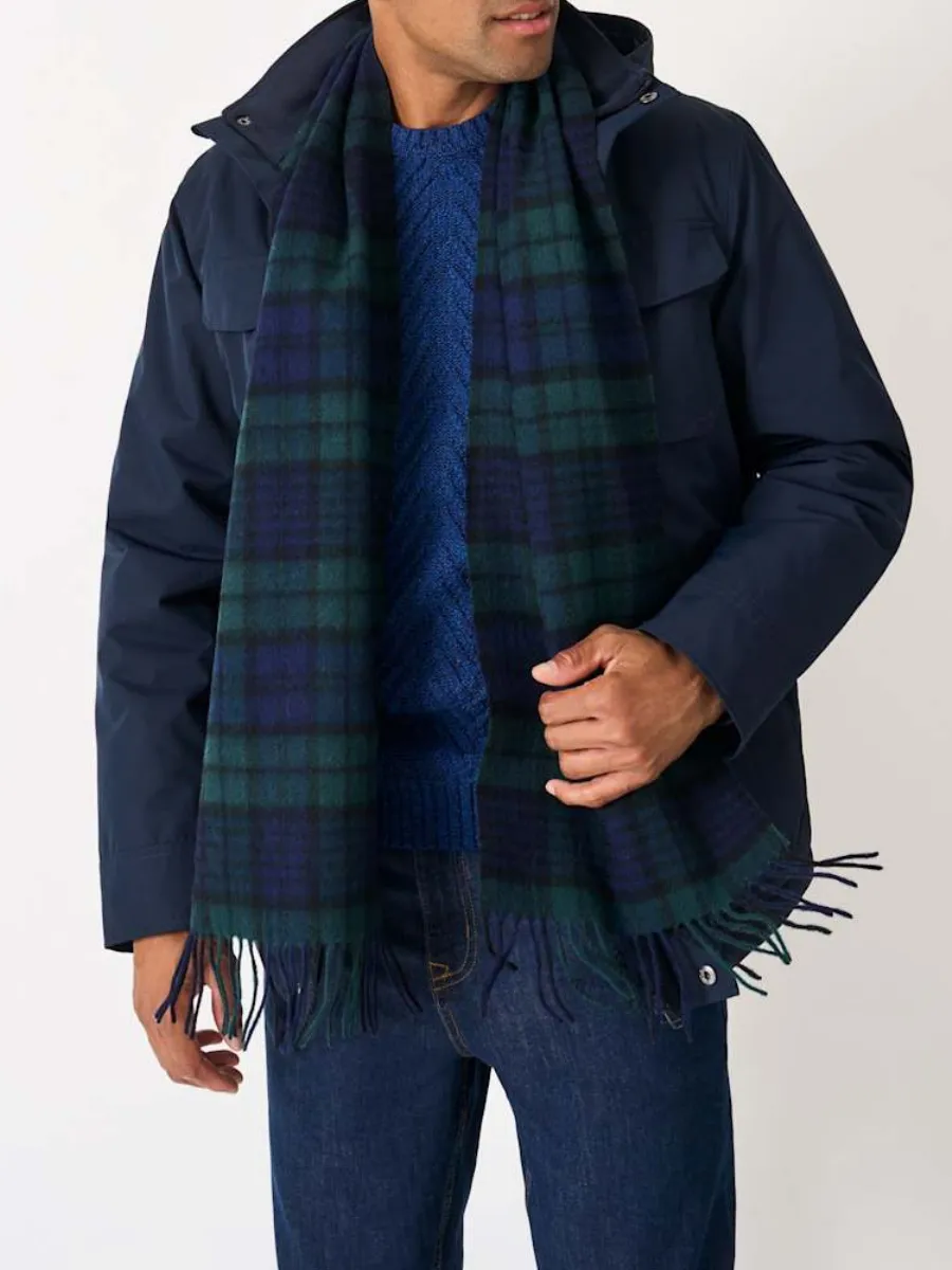 Dark Plaid Fringed Scarf
