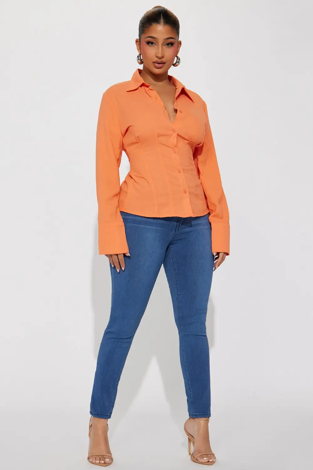 Ellie Pleated Shirt - Orange