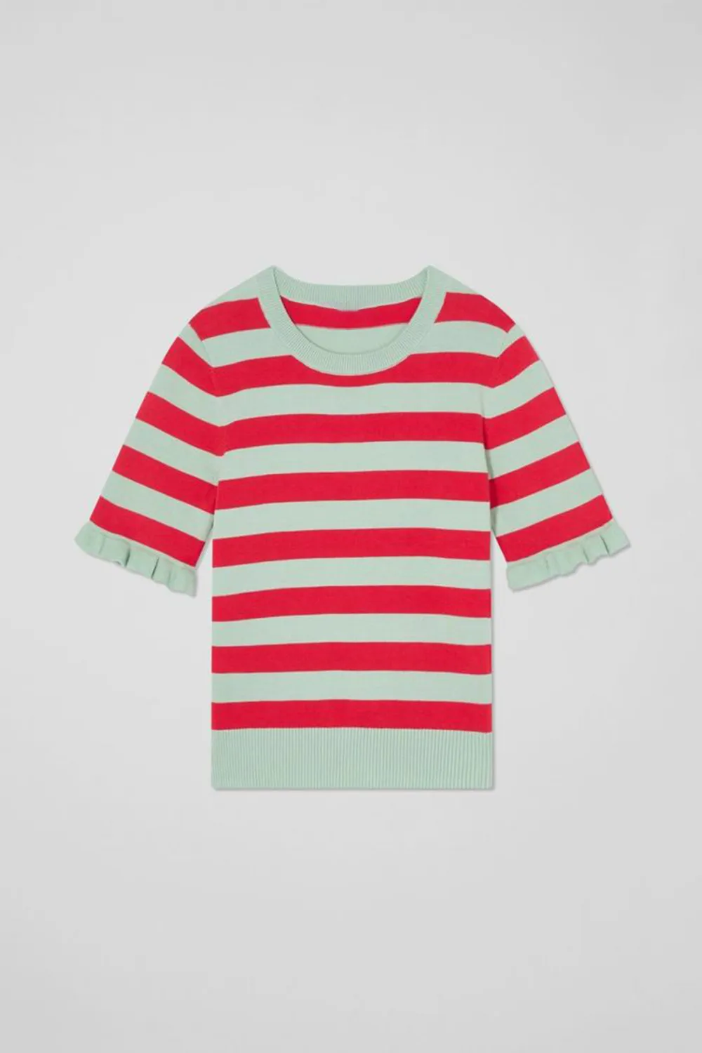 Red Green Striped Short Sleeve Knit Top