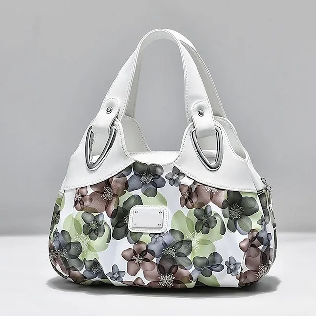 Women's Handbag Top Handle Bag PU Leather Office Daily Date Print Large Capacity Floral Print zebra Leopard White Rose