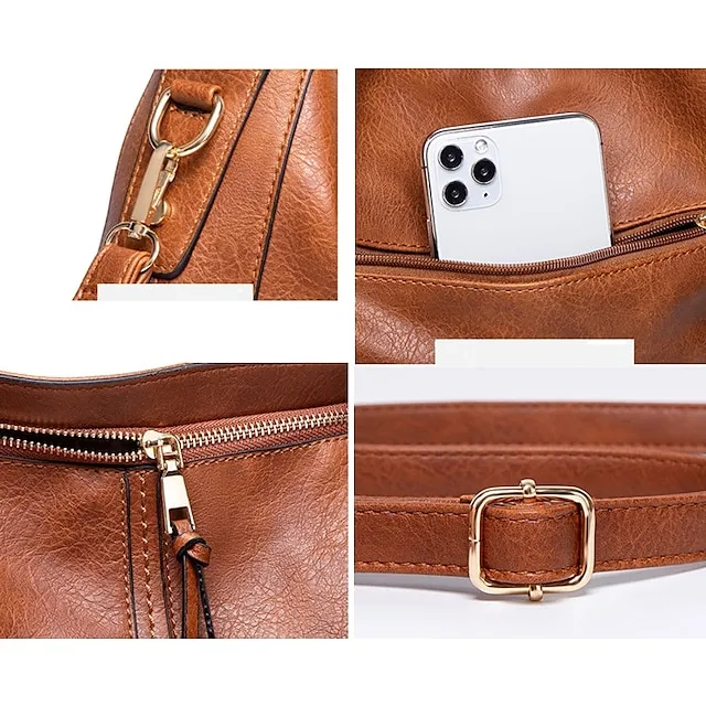 Women's Waterproof Top Handle Bag Hobo Bag PU Leather Daily Solid Color Black Red Brown