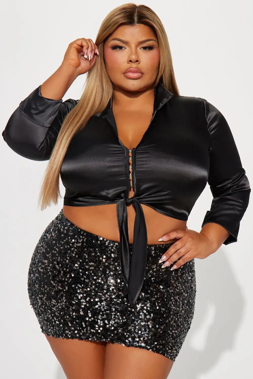 Dinner Party Satin Blouse Top - Black