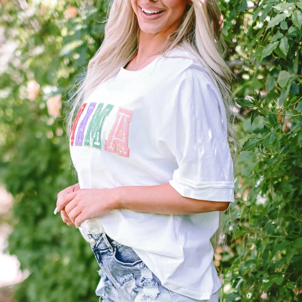 Mama Print Round Neck Short Sleeve T-Shirt