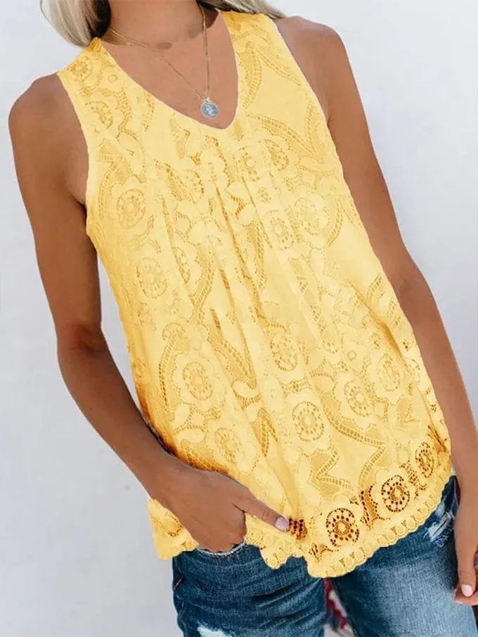 Women's Lace Panel V-Neck Tank Top