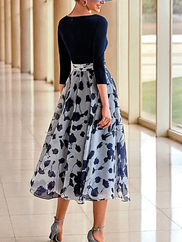 V-neck Printed Midi Dress