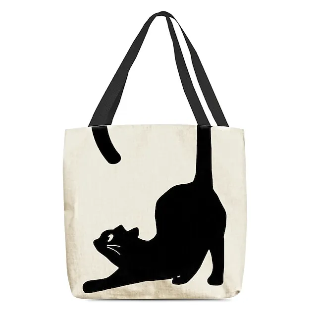 Women's Tote Shoulder Bag Canvas Tote Bag Customize Oxford Cloth Shopping Holiday Print Large Capacity Foldable Lightweight Cat Black / Red Custom Print White