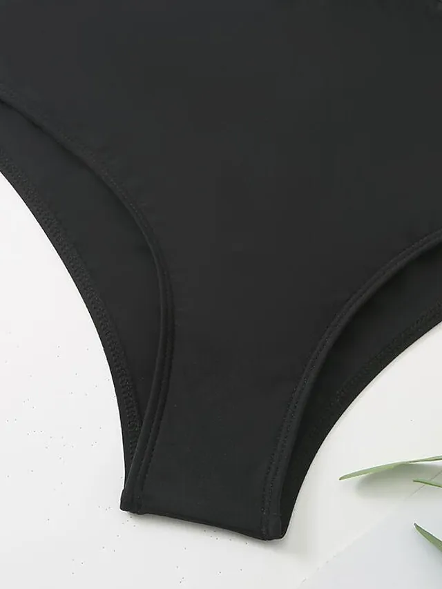 Women's Swimwear One Piece Monokini wrap Normal Swimsuit Cut Out Plain Black Bodysuit Bathing Suits Sports Beach Wear Summer