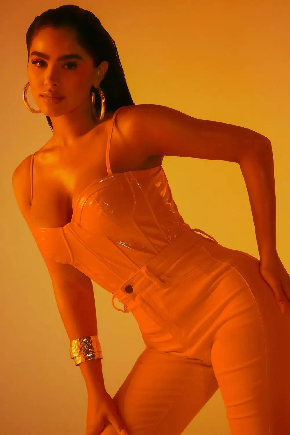 Drama Queen Faux Leather Corset Top - Orange